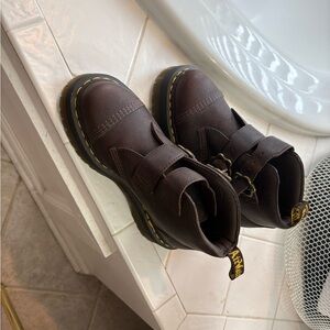 Dr. Martens Brown Combat Boots with Yellow Stitching